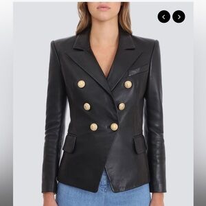 Double-breasted leather blazer